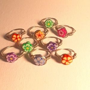 Handmade Clay Flower Bead Rings